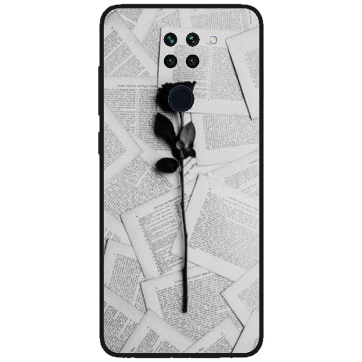 Husa personalizata HQPrint si Folie de Silicon pentru Xiaomi Redmi Note 9T 5G, model Black Rose, multicolor, S1D1M0021