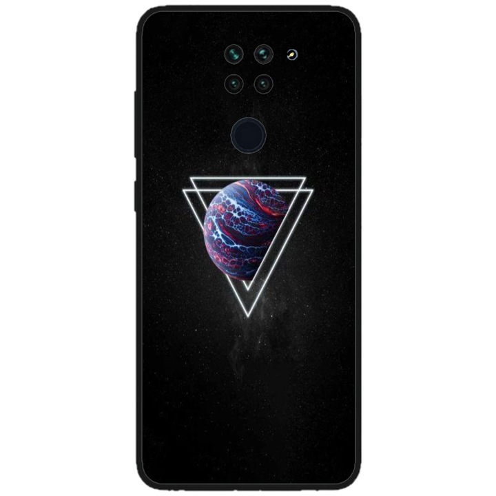 Husa personalizata HQPrint si Folie de Silicon pentru Xiaomi Redmi Note 9 5G, model Triangle Planet, multicolor, S1D1M0278