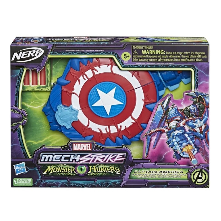 Nerf Launcher, Hasbro, Captain America, 5+, Многоцветен