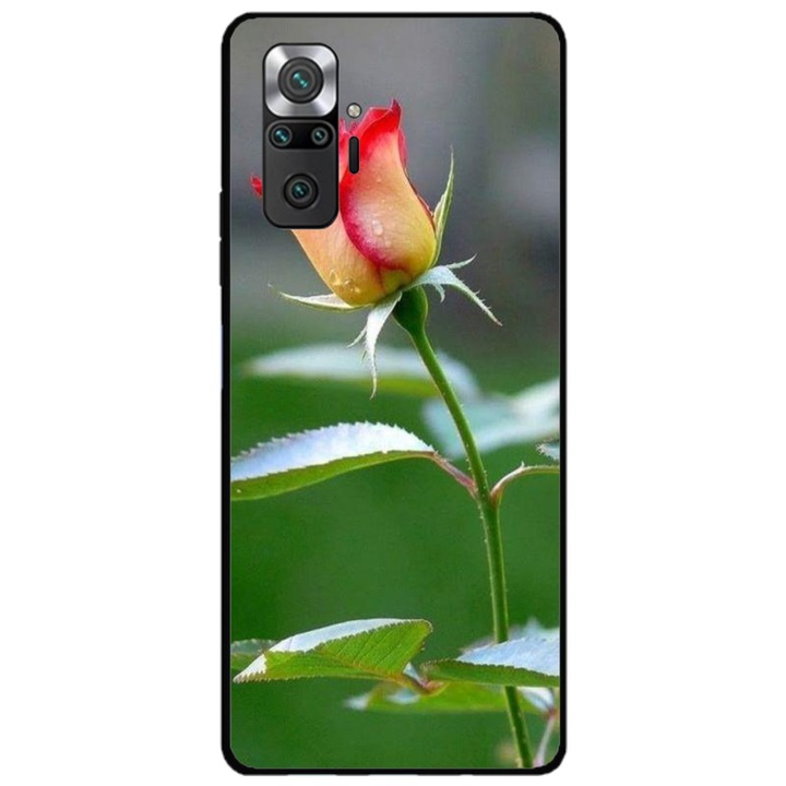Husa personalizata HQPrint si Folie de Silicon pentru Xiaomi Redmi Note 10s, model Flowers #13, multicolor, S1D1M0206
