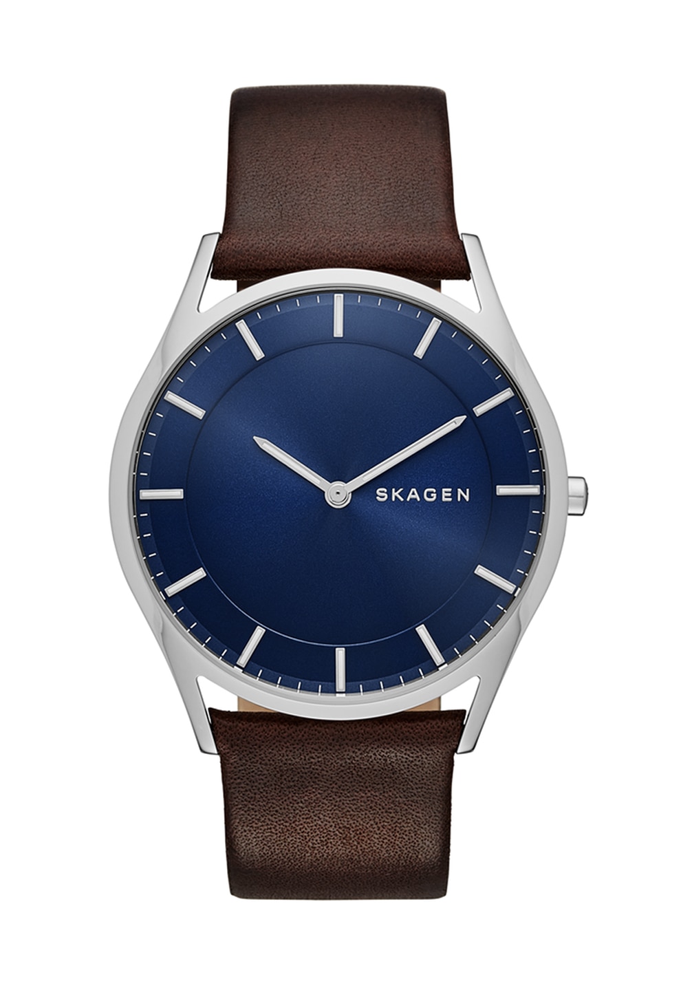 Skagen Ceas maro inchis cu o curea de piele Holst