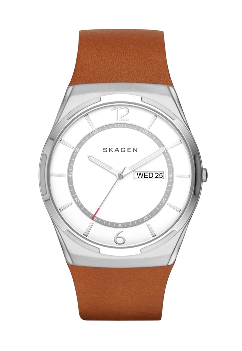 Skagen Ceas maro cu o curea de piele Melbye