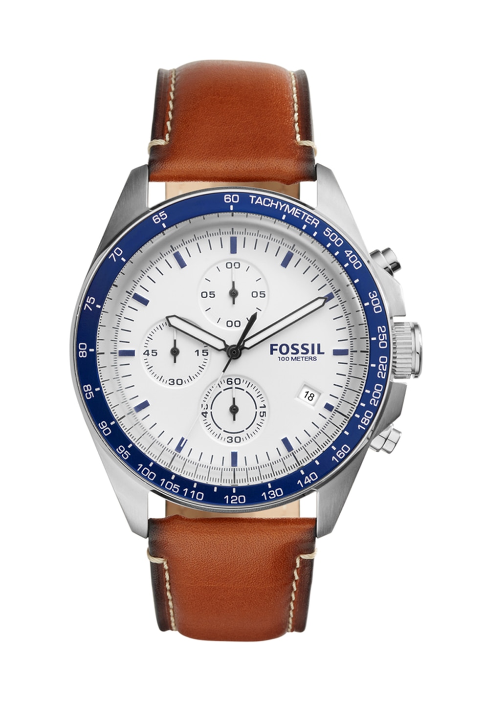 Fossil Ceas cronograf maro cu o curea din piele Sport54