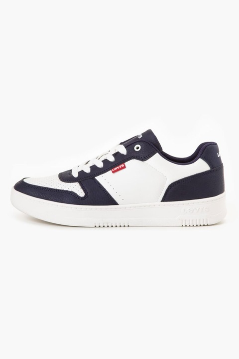 Levi's, Pantofi sport de piele ecologica cu detalii perforate, Alb/Bleumarin, 36