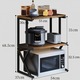 Raft cuptor microunde, Quasar & Co.®, suport bucatarie, rafturi cu 2 niveluri, etajera cu cadru metalic si polite lemn, model Duo, 54x37x68,5 cm, negru-nuc