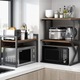 Raft cuptor microunde, Quasar & Co.®, suport bucatarie, rafturi cu 2 niveluri, etajera cu cadru metalic si polite lemn, model Duo, 54x37x68,5 cm, negru-nuc
