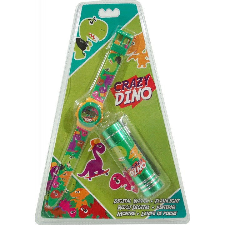 Ceas digital Dino cu lanterna Verde