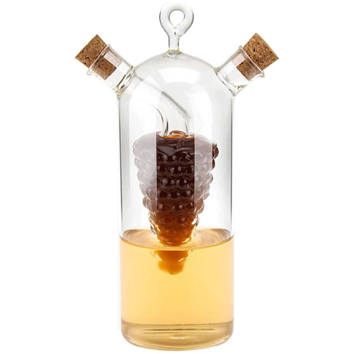 Диспенсър за олио и оцет, QttvbTna, стъкло, прозрачен, 70+250 мл, 17,5х6х6 см