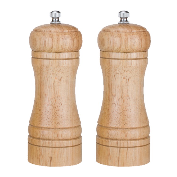 Set 2 Rasnite sare/piper, Lemn, 14.5 x 5cm, Maro