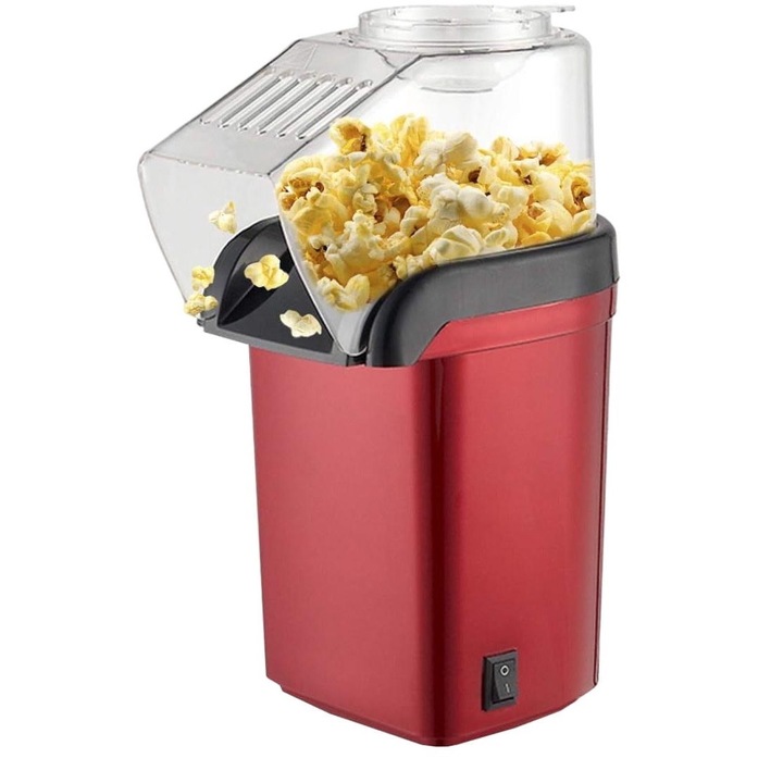 Aparat de Popcorn, Plastic/Inox, 26.5 x 12.3cm, 1200W, Rosu