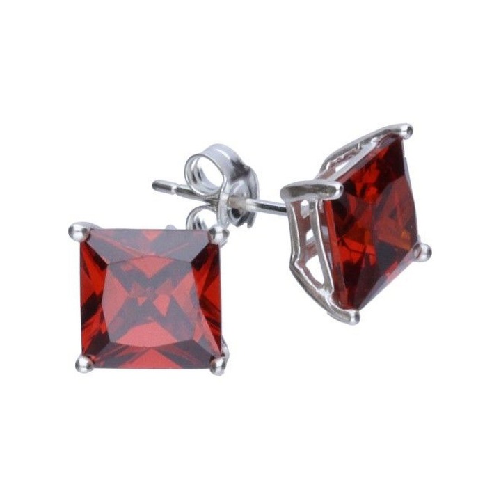 Cercei Silver Berry, Geometric, zirconia rosu, din argint