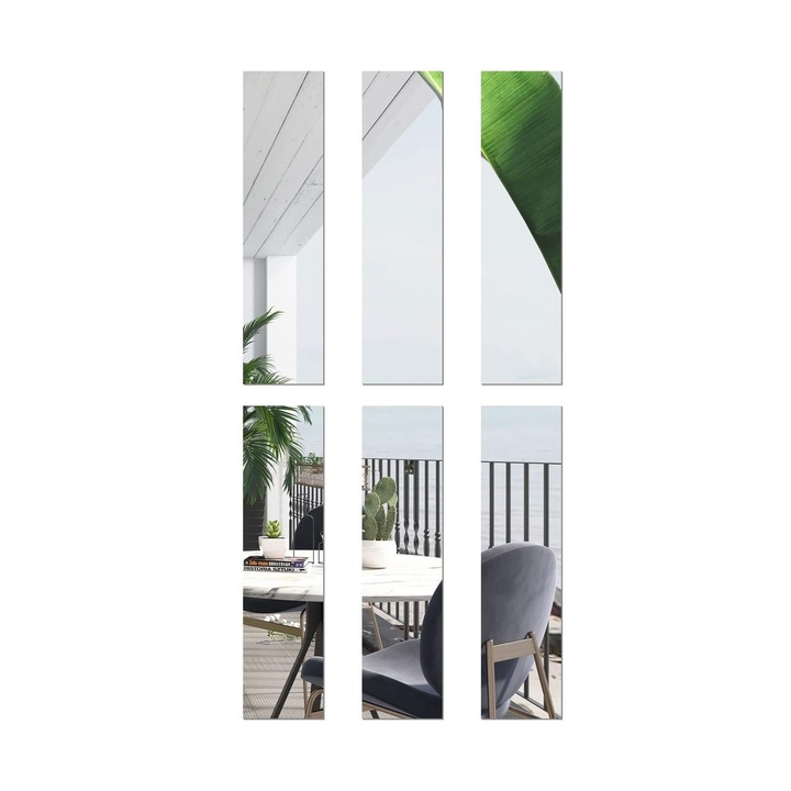 6 db Luxer öntapadó akril tükör készlet, Lineáris modell, Méretek 35x8 cm, Ezüst