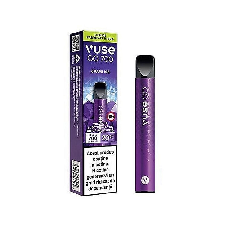 Tigara electronica de unica folosinta, Vuse GO 700 - Grape Ice, 2ml,  20mg/ml nicotina, autonomie 700 pufuri - eMAG.ro