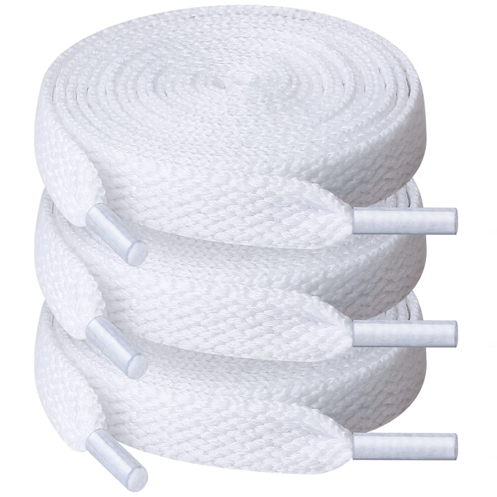 3 db lapos fűzős készlet, NUODWELL, 120 cm, univerzális méret, poliészter anyagból, mindenféle sportcipővel, futócipővel és hétköznapi cipővel kompatibilis, fehér