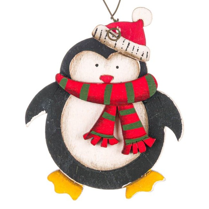 Ornament pentru brad de Craciun Shopiens® din lemn, Pinguin Vintage, 8 cm