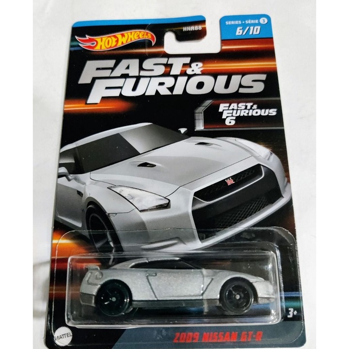 Masinuta metalica Hot Wheels, 2009 Nissan GT R, Fast&Furious, 1:64, Gri