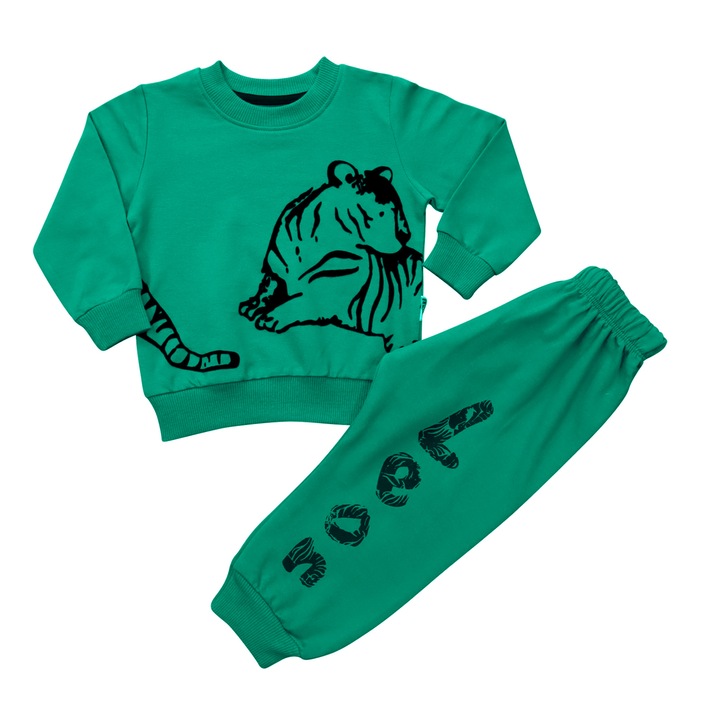 Trening 2 Piese, Pentru Baieti "Tiger" Bluza Si Pantaloni Lungi, Bumbac,, Verde petrol