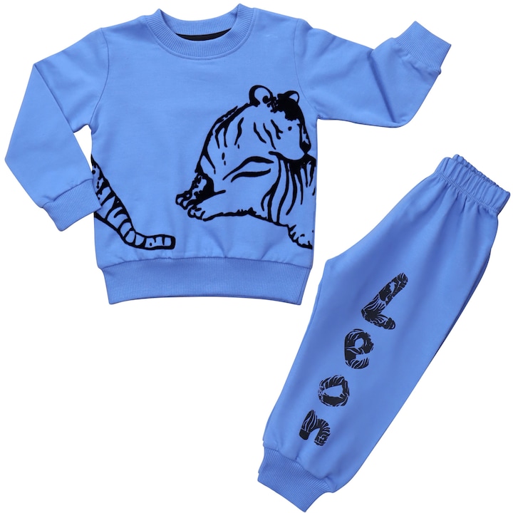 Trening 2 Piese, Pentru Baieti "Tiger" Bluza Si Pantaloni Lungi, Bumbac,, Albastru aquamarin
