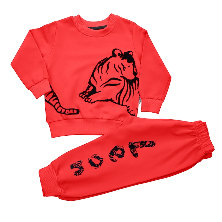 Trening 2 Piese, Pentru Baieti "Tiger" Bluza Si Pantaloni Lungi, Bumbac,, Rosu