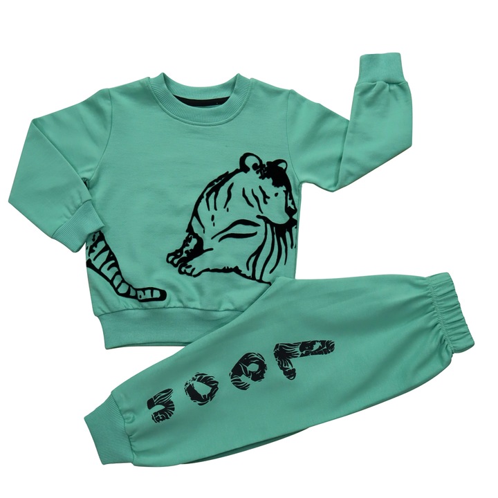 Trening 2 Piese, Pentru Baieti "Tiger" Bluza Si Pantaloni Lungi, Bumbac,, Verde menta