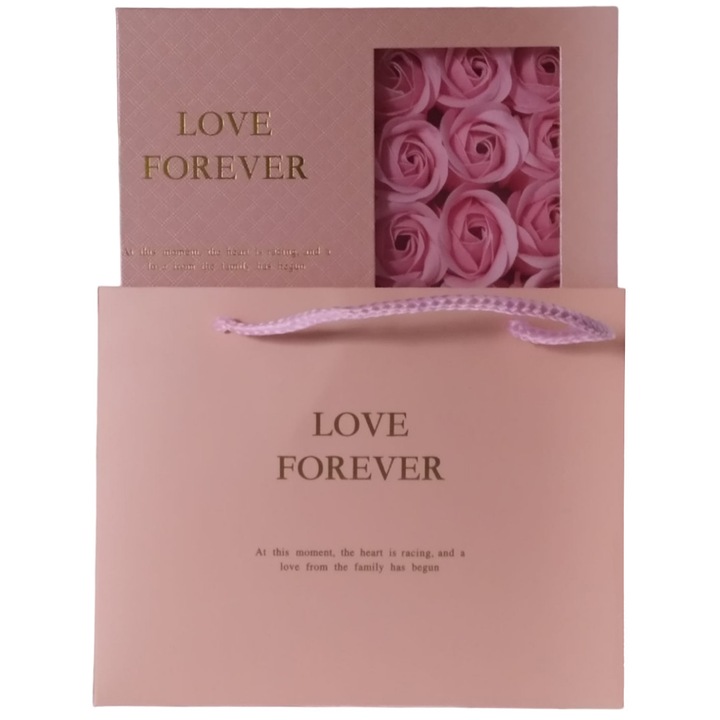 Розова подаръчна кутия, с аранжировка от ароматни сапунени рози и специално отделение за поставяне на бижута - GB002