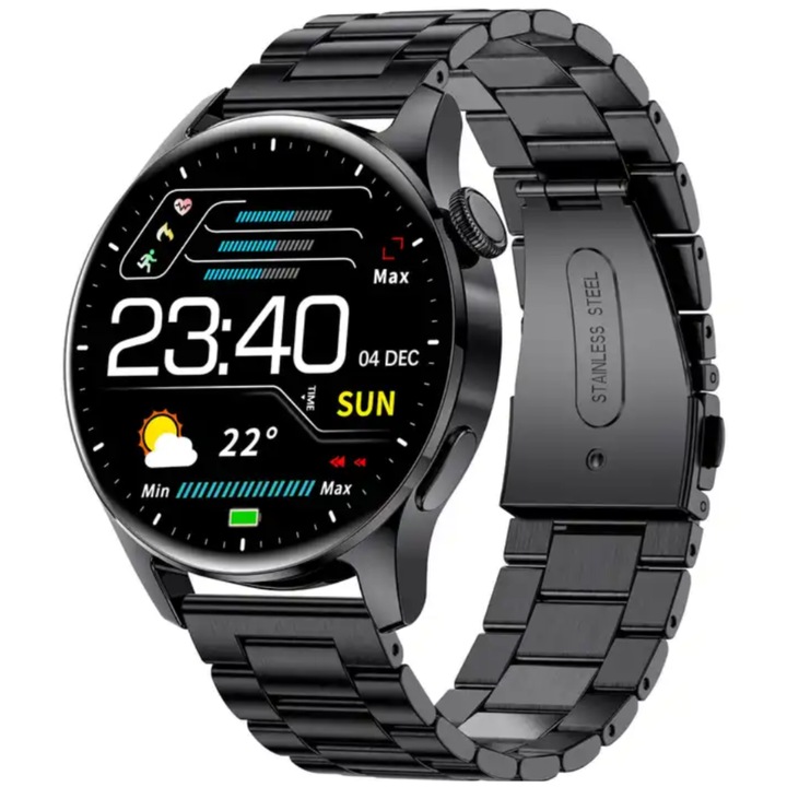 Smartwatch RoHS® Pro, 1,39 инча Amoled, Bluetooth HD Call, Multi Sport, Heart Rate Multi Point, Voltage, Oxygen, Metal Case, Speaker, Notifications, IP67, Black