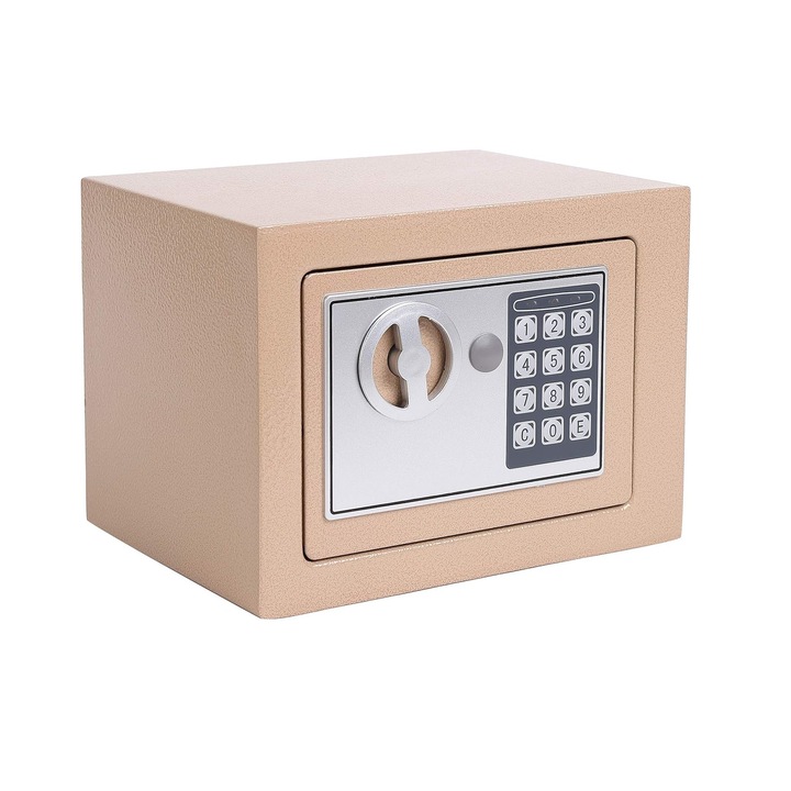 Seif Metalic cu Cifru Electronic si Cheie, Bigshot 17E-G, 230x170x170 mm, Auriu