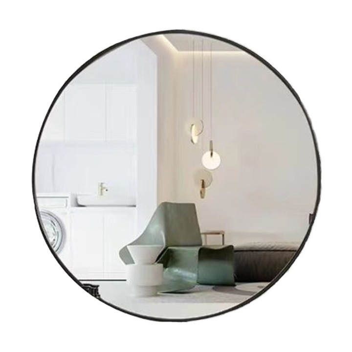 Oglinda de baie rama neagra, Muvu 60 cm in diametr