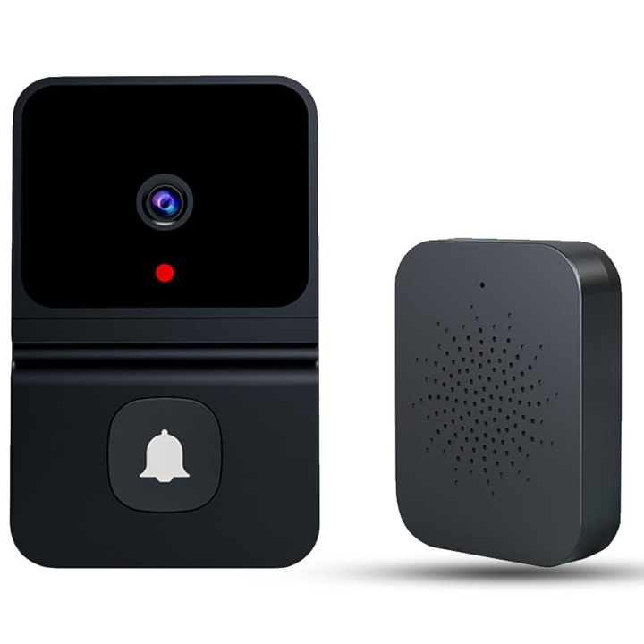 Intelligens videó csengőhang wireless, Timebox, 720P, audio mikrofonnal, távirányító, regisztráció Cloud, Fekete