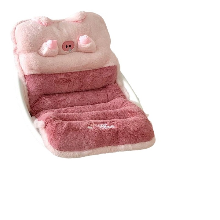 Възглавница с презрамки за стол с облегалка и седалка, 80 X 50 см, шарка на прасе, розово