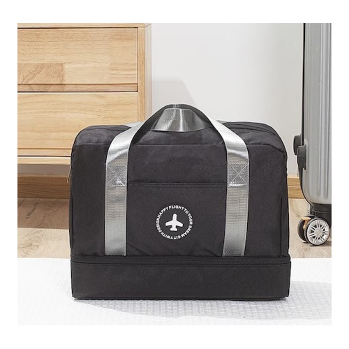 Geanta de Voiaj sau Sport de Mana, Compartiment Incaltaminte, pentru Avion, Sala, Excursii, 40x30x20 cm, Negru