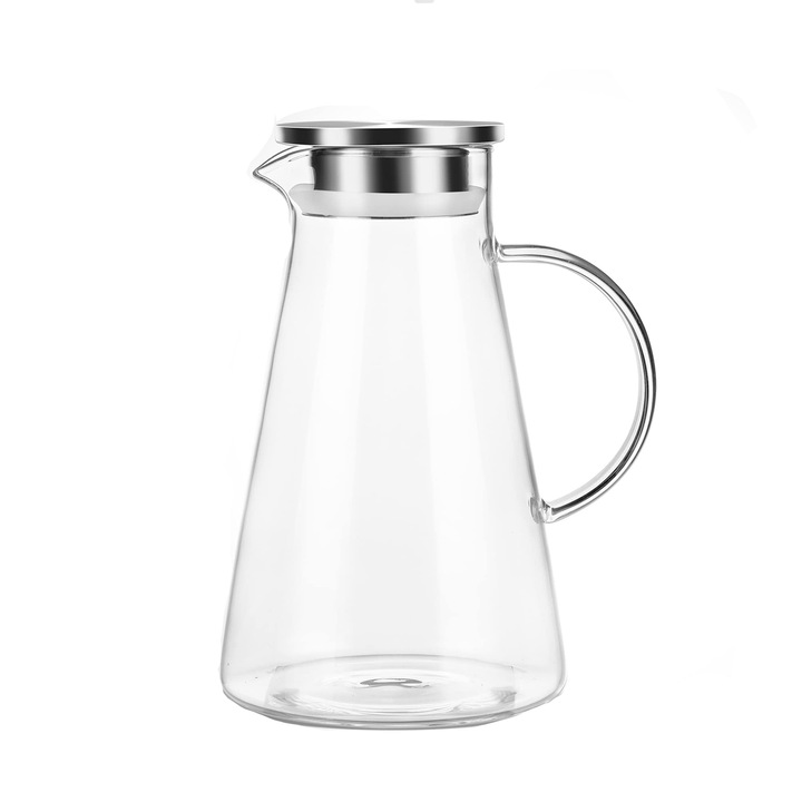 Carafa de apa, Amtok, Sticla/Metal, 1.8 L, Transparent/Argintiu