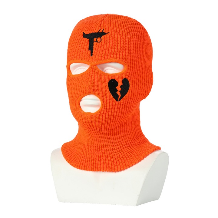Cagula Hip hop tip Balaclava unisex, brodat cu arma de foc si inima ...
