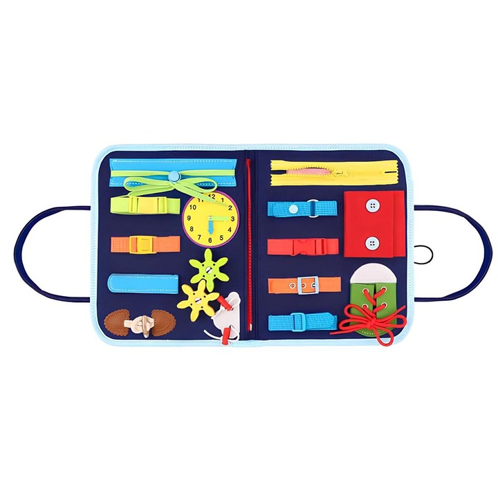 Образователна книжка Монтесори Образователна играчка, сандигер, книжка тип торба, изработена от филц, 1-6 години, лека играчка за пътуване, множество дейности, Многоцветна