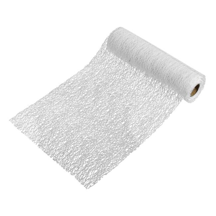 Napron decorativ pentru masa de Craciun Shopiens®, alba irizanta perforata, 5 m x 24 cm