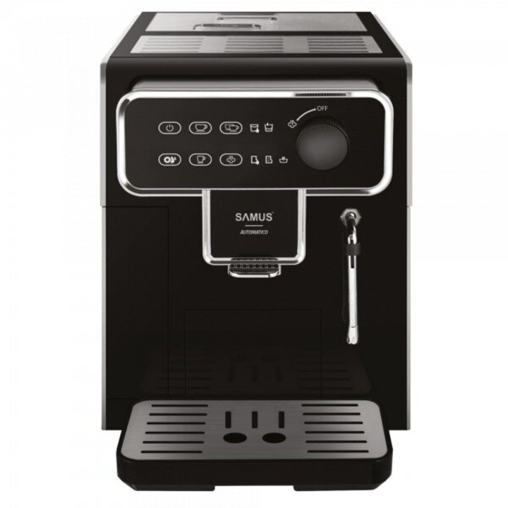 Espressor cafea Samus Automatico, Putere 1350W, Rezervor de apa detasabil 2.2L, 15 bari, Capacitate rasnita 300 g, Oprire automata dupa 25 de minute, 5 niveluri de macinare, 3 optiuni de cafea, Negru