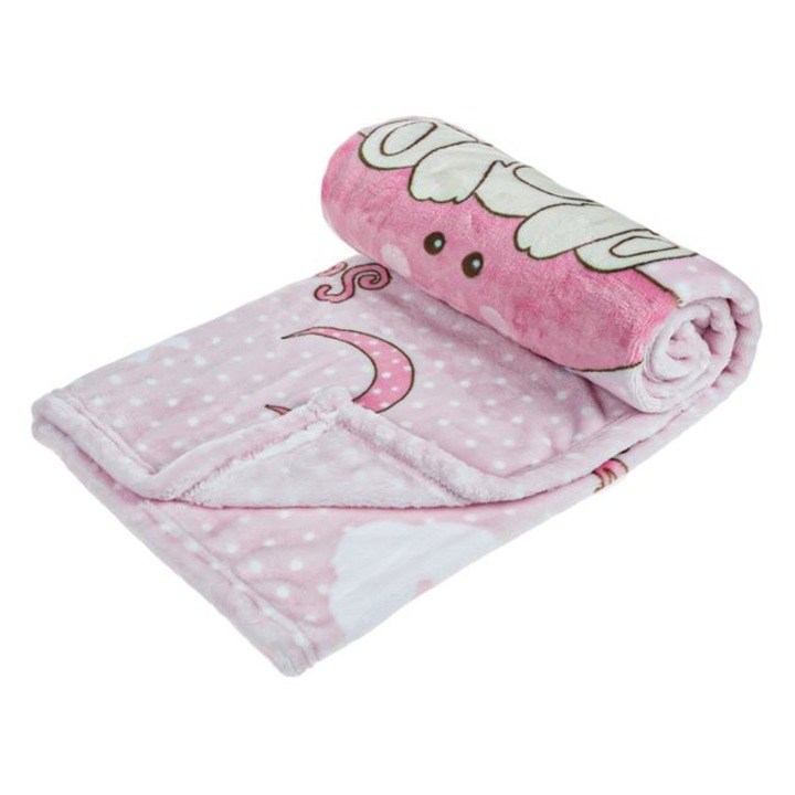 Bársony baba takaró, mackómintás, rózsaszín, babakocsihoz ideális, 90x80 cm
