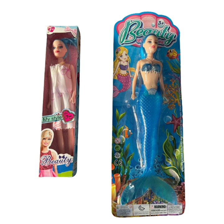 Set 2 Papusi de Copii Sirena, Albastru
