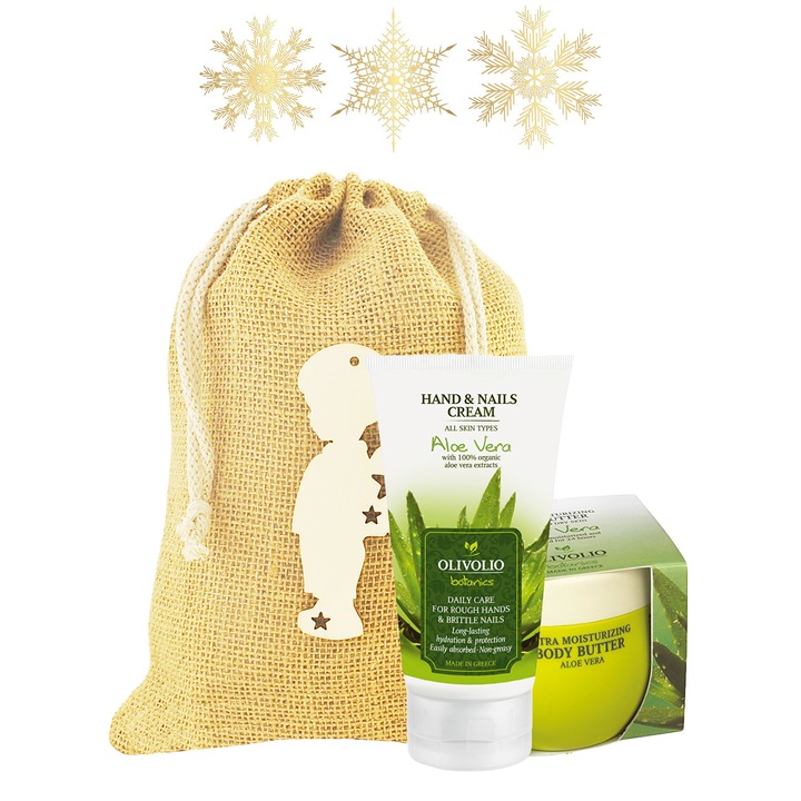 Juta táska szett fa figurával és testápoló kozmetikumokkal, aloe verával 150, 250ml