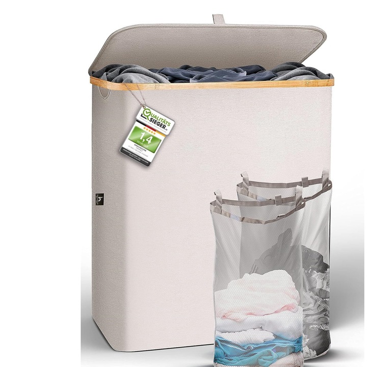 Hennez szennyeskosár, Premium, 2 rekeszes, bézs, 140 l