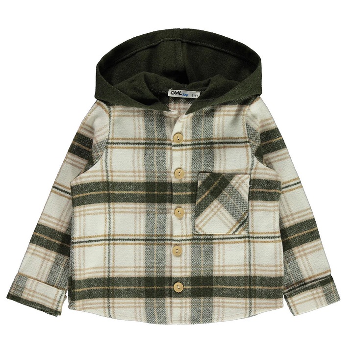 Jacheta CAROL in carouri cu gluga si buzunar piept pentru copii/baietei, ERAKIDS, Kaki