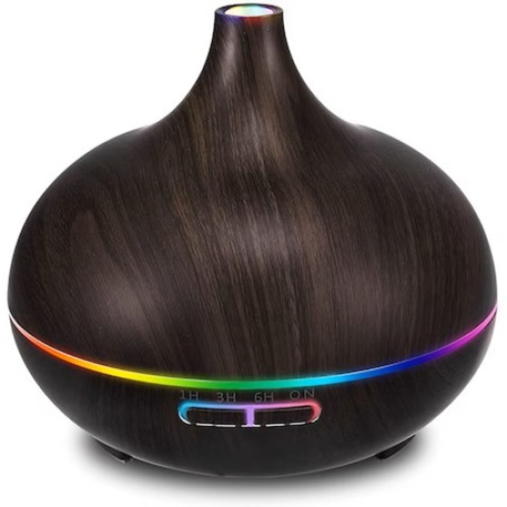 Difuzor de aromaterapie si wellness 500 ml, functie de umidificare a aerului, cu telecomanda, Stejar inchis