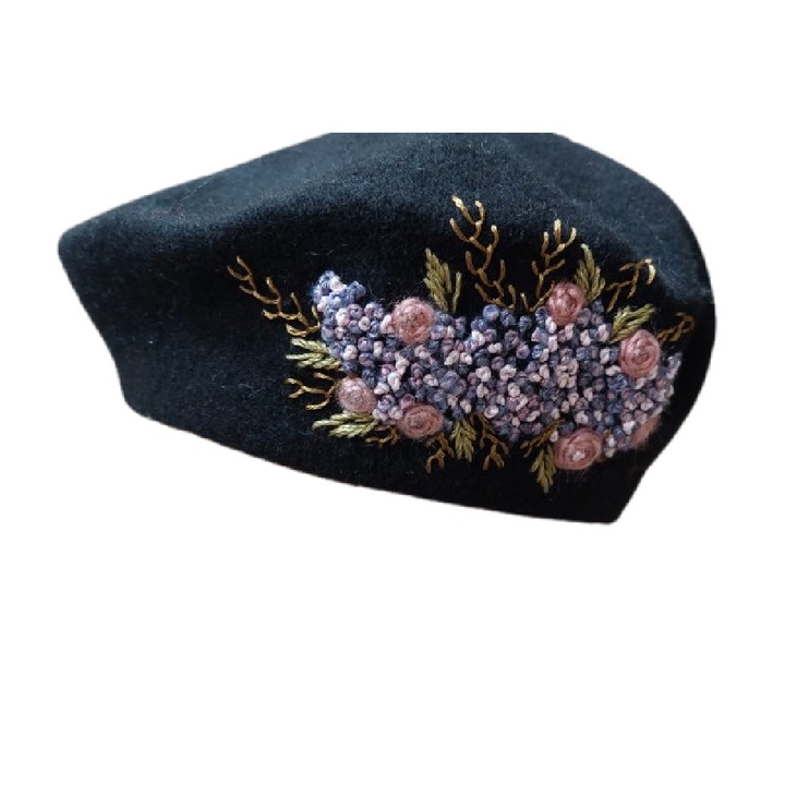 Bereta, Caciula, Palarie din lana - Brodata Manual negru 55cm