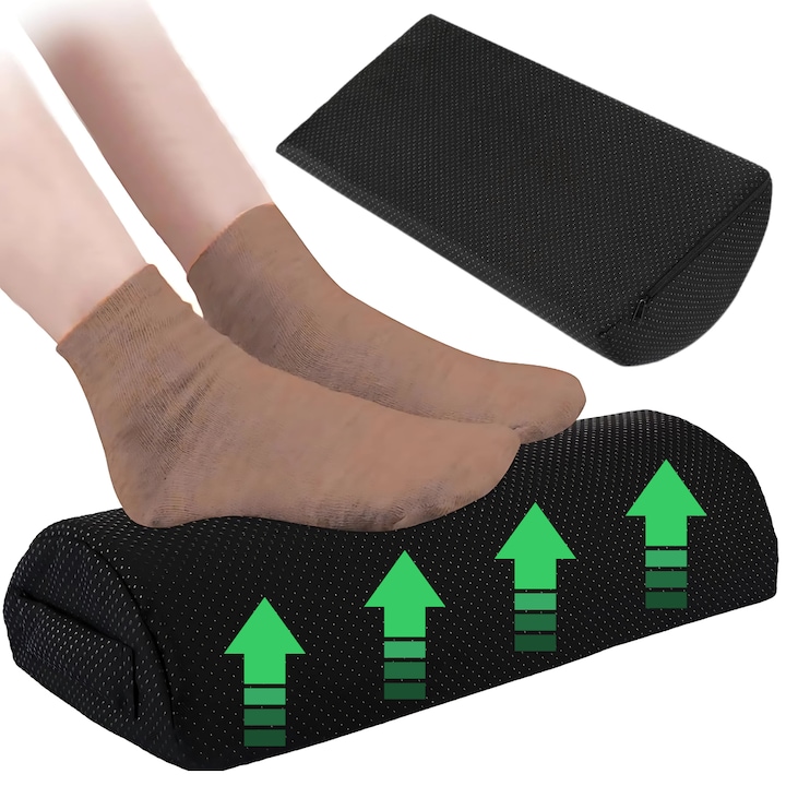 Suport pentru picioare, GEOMATAN®, 5 moduri utilizare, Ergonomic, imbunatatirea posturii, reducerea durerilor lombare, relaxare musculara, sustinere genunchi, stimularea circulatiei, husa antialunecare, Confortabil pentru birou si acasa, negru