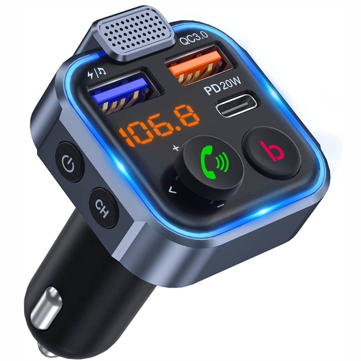FM трансмитер P5, NEMO, Bluetooth 5.0, 2X Usb, черен
