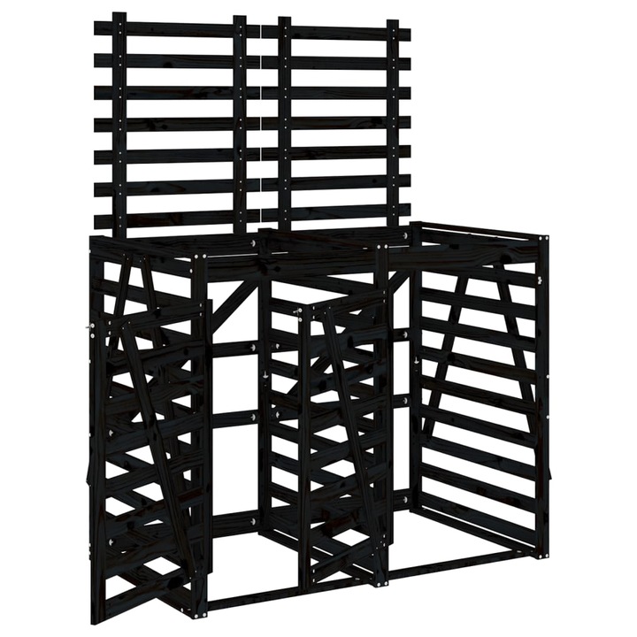 Капак за боклук, Zakito Europe, борова дървесина, с врати и резета, черен, 162x91,5x128,5 см