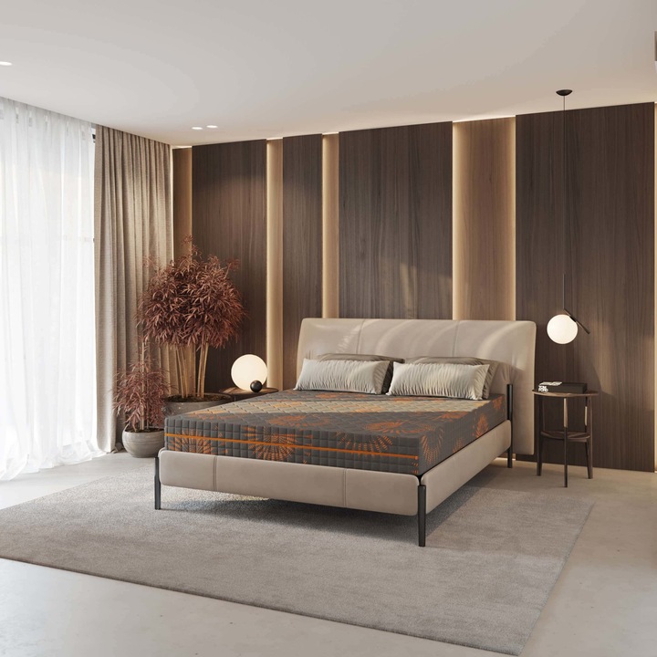 Saltea ortopedica DormeVu, Soft Orange, 190x100x20cm, spuma premium poliuretanica, husa detasabila, matlasata, fermitate moale