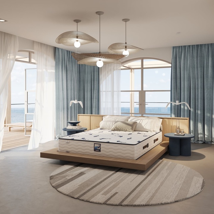 Saltea ortopedica DormeVu, Dolphins, 190x80x30cm, arcuri spring pocket, spuma memory soft touch, fata vara bumbac, fata iarna lana, husa matlasata, fermitate medie