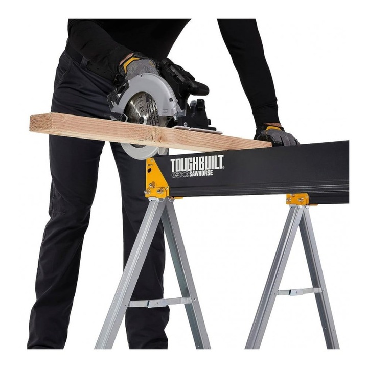 Set banc de lucru, ToughBuilt TB-C300-2, format din 2 capre pliabile, din otel galvanizat, sarcina max 1000 kg