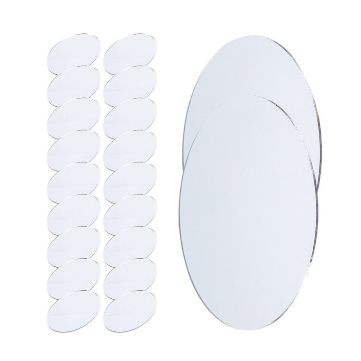 Комплект от 50 самозалепващи акрилни огледала Luxer, овален модел, размери 8x5 см, сребристи